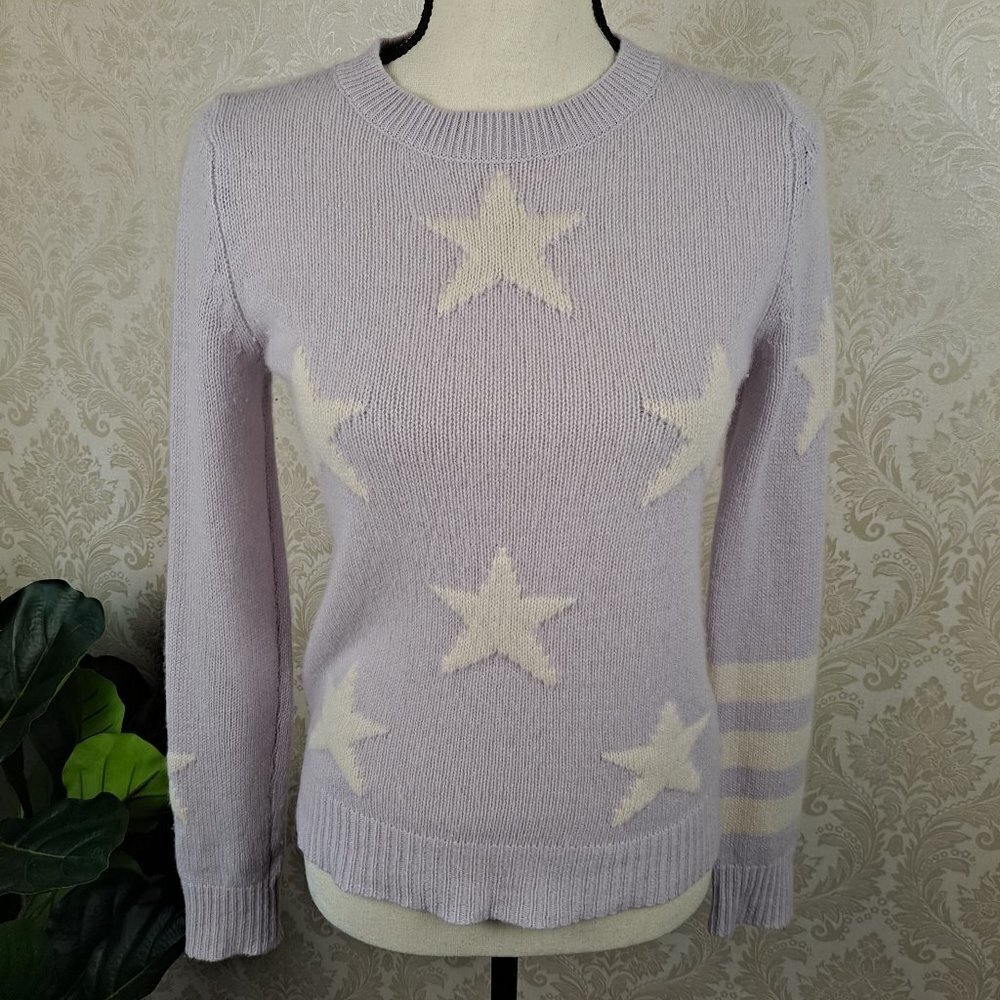 360 Cashmere “Embry” Size Small Lilac Sweater with White Stars and Stripes EUC